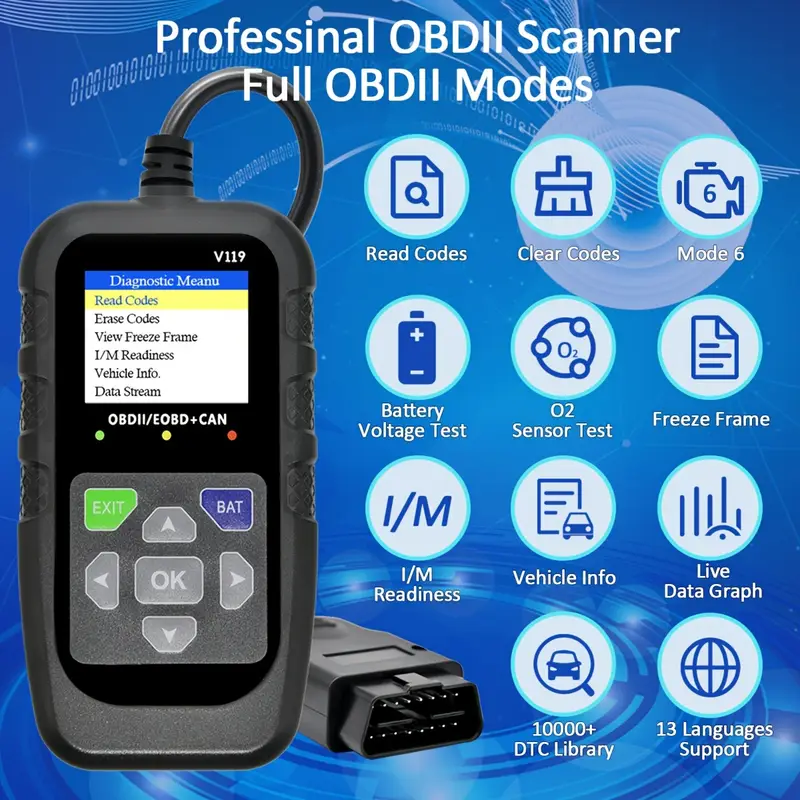 V119 OBD2 Scanner Code Reader  - Power Supply Tester ulasan dan harga